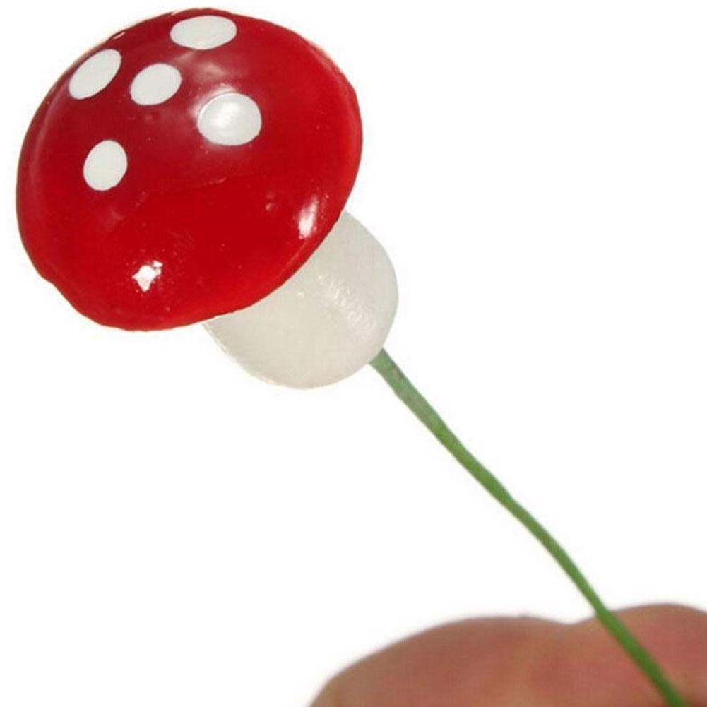 100 Pcs Mini Mushroom Red Garden Ornament